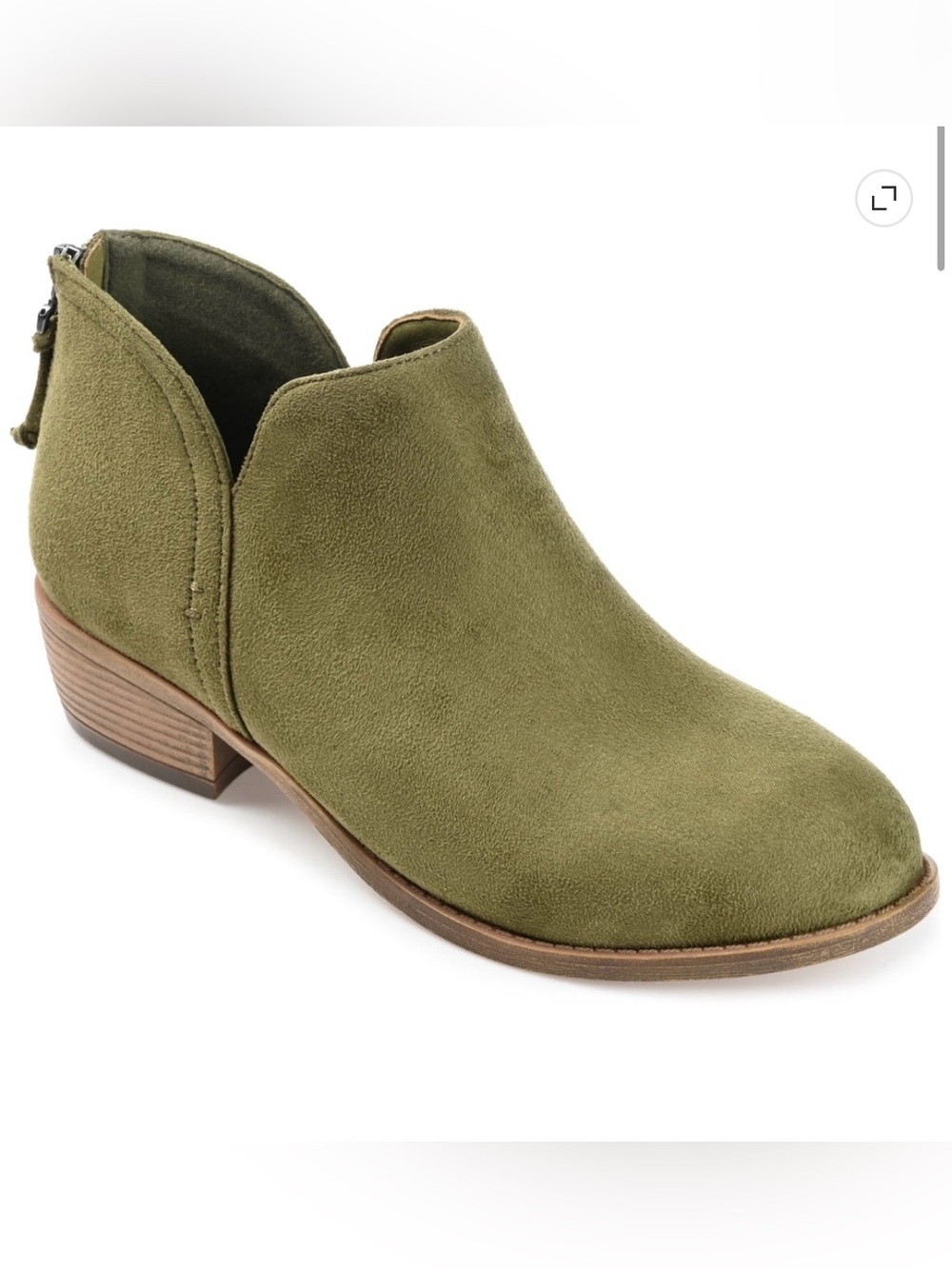 LIVVY Women’s Olive Back Zip Ankle Booties Stacked Heel Size 7.5 Width (M) NWT